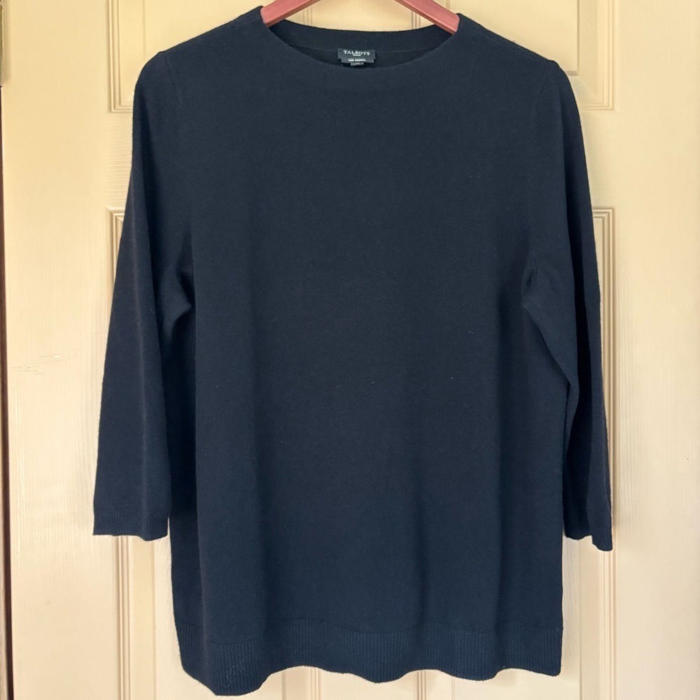 Talbots Black Cashmere Audrey Crewneck Sweater 3/4 Sleeve Minimalist Womens 1X